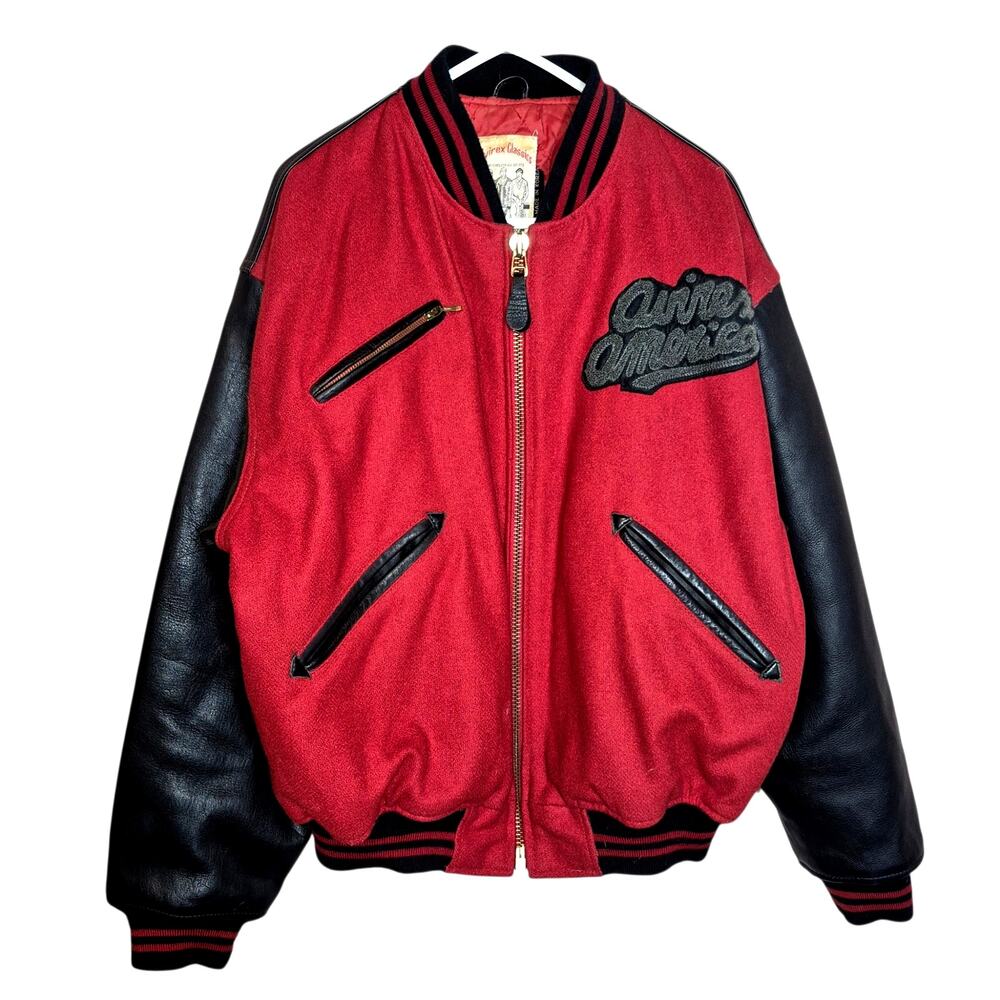 Vintage Avirex USA Flight Jacket Leather/ Wool Bomber Spell Out Graphics Large